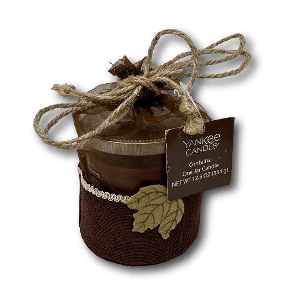 Yankee Candle Autumn Wreath Medium Tumbler 2-Wick Fall Brown Burlap Bag - Picture 1 of 3
